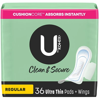 Clean & Secure Ultra Thin Pads with Wings, Regular Absorbency