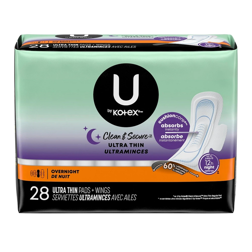 Serviettes ultraminces de nuit Clean & Secure avec ailes