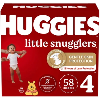 Couches pour bébés Huggies Little Snugglers, taille 4, 58 couches