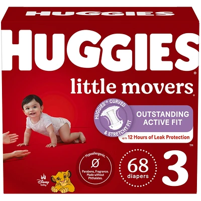 Couches pour bébés Huggies Little Movers, taille 3, 68 couches