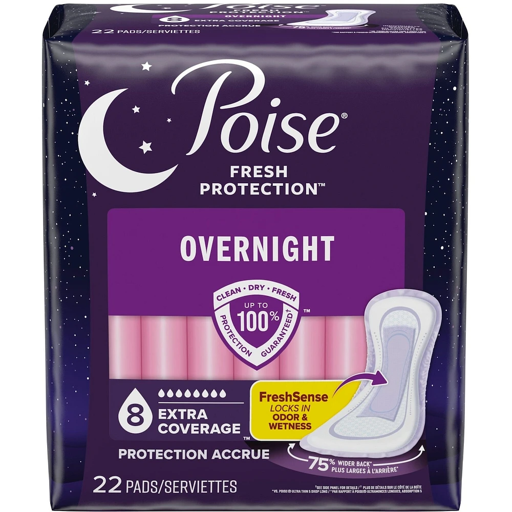 Incontinence Pads for Women/Bladder Leakage Pads/Bladder Control Pads, 8 Drop, Overnight Absorbency, Extra-Coverage Length