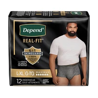 Depend Real Fit Incontinence Underwear for Men, Disposable, Maximum Absorbency, Large/Extra-Large, Black and Grey