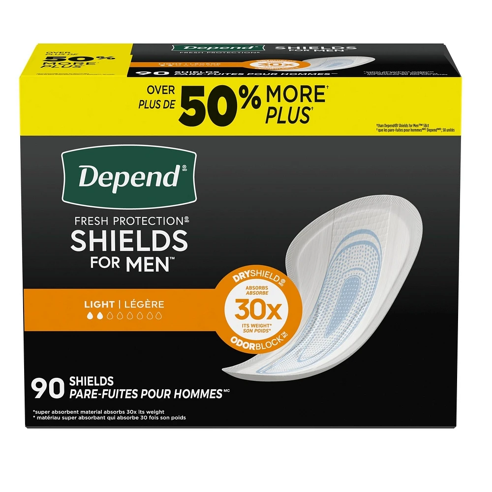 Shields Incontinence Pads for Men, Light Absorbency, 90 Count