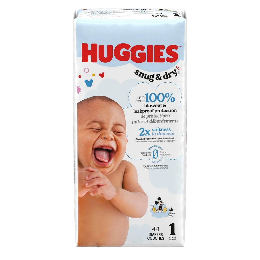Couches pour bébés  Snug & Dry, taille 1 (4 à 6 kg [8 à 14 livres]), 44 couches