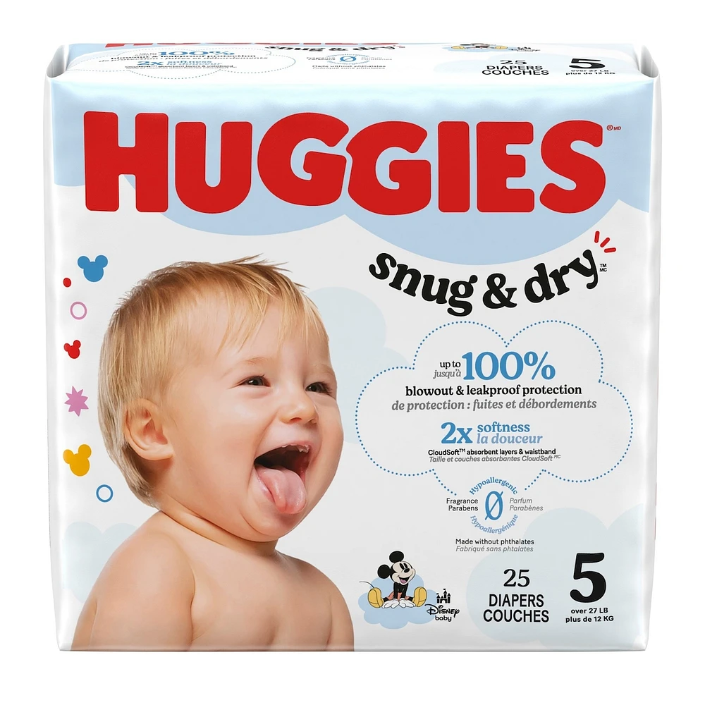 Couches pour bébés  Snug & Dry, taille 5 (12 + kg [27 +  livres]), 25 couches