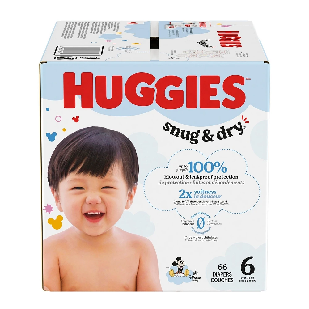 Couches pour bébés  Snug & Dry, taille 6 (15 + kg [35 +  livres]), 66 couches