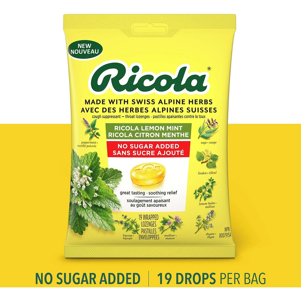 Pastilles Ricola Citron menthe sans sucre ajouté