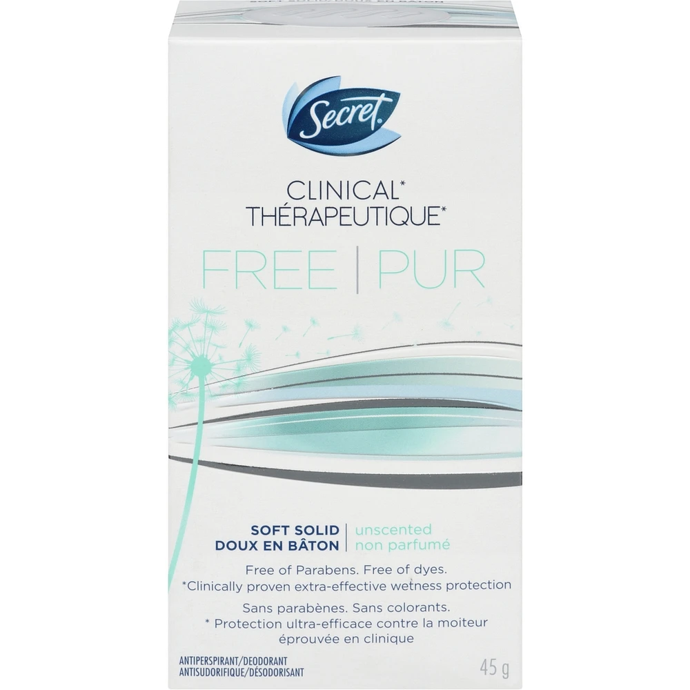 Antisudorifique et désodorisant crémeux en bâton Secret Thérapeutique, PUR, Sensible non parfumé, 45 g