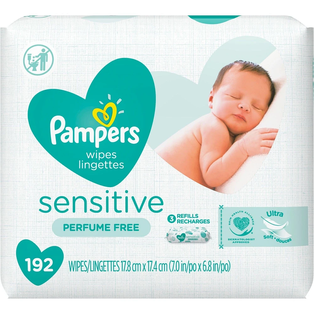Lingettes pour bébés Pampers Sensitive, 3X recharges, 192 lingettes