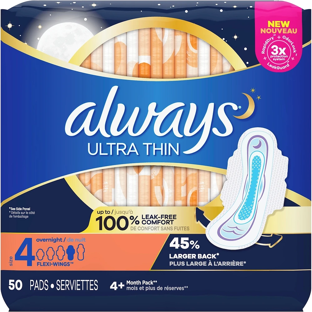 Serviettes Always Ultra Thin, de nuit, avec ailes Flexi-Wings, taille 4, non parfumées