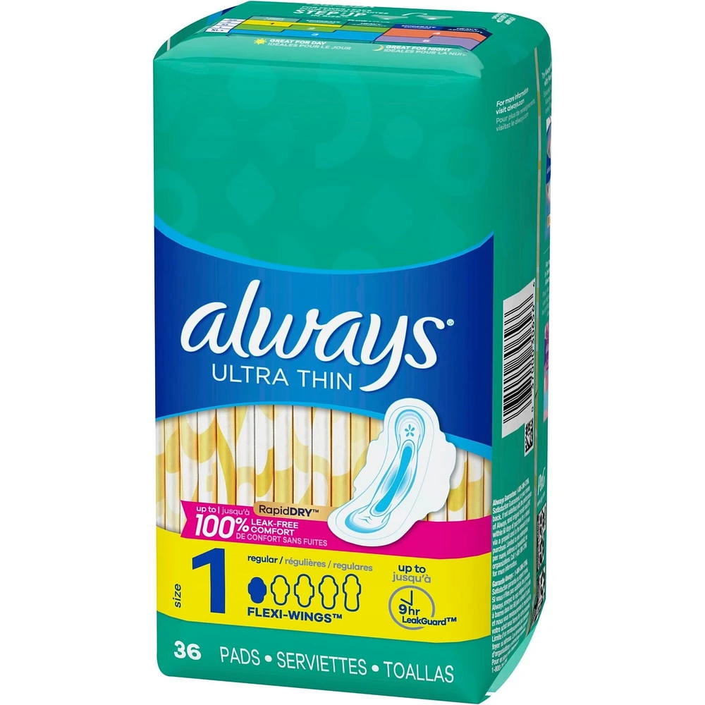 Serviettes Always Ultra Thin, régulières avec ailes, taille 1, non parfumées