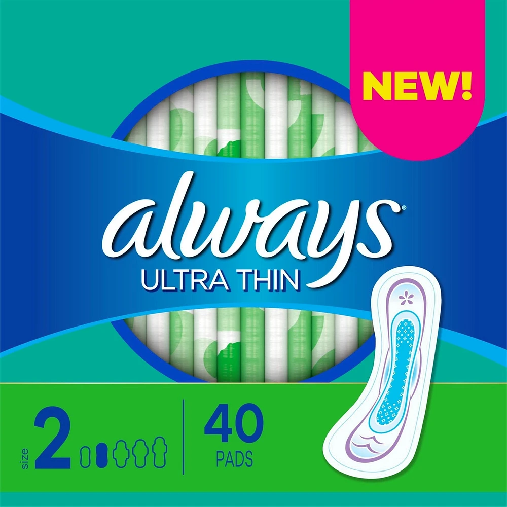 Always Ultra Thin Pads Size 2 Long Absorbency Unscented without Wings