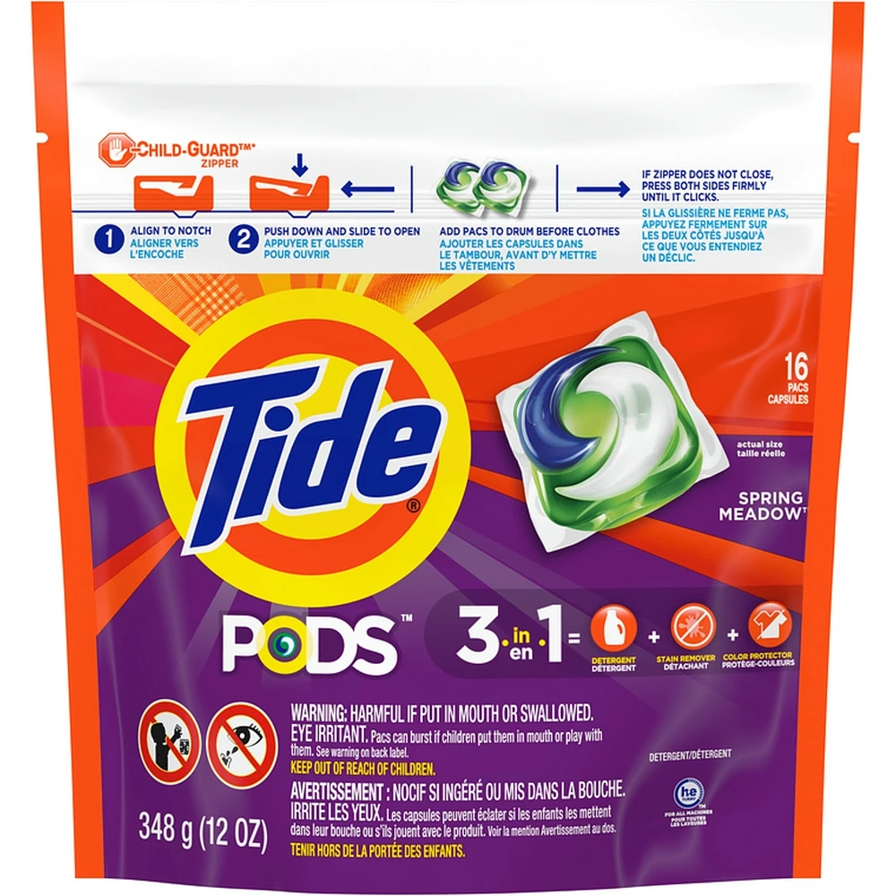 Liquid Laundry Detergent Pods, Spring Meadow, 16 Count