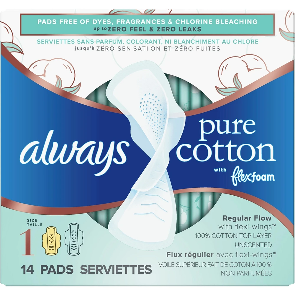 Serviettes Pure Coton avec FlexFoam, taille 1, 14 serviettes