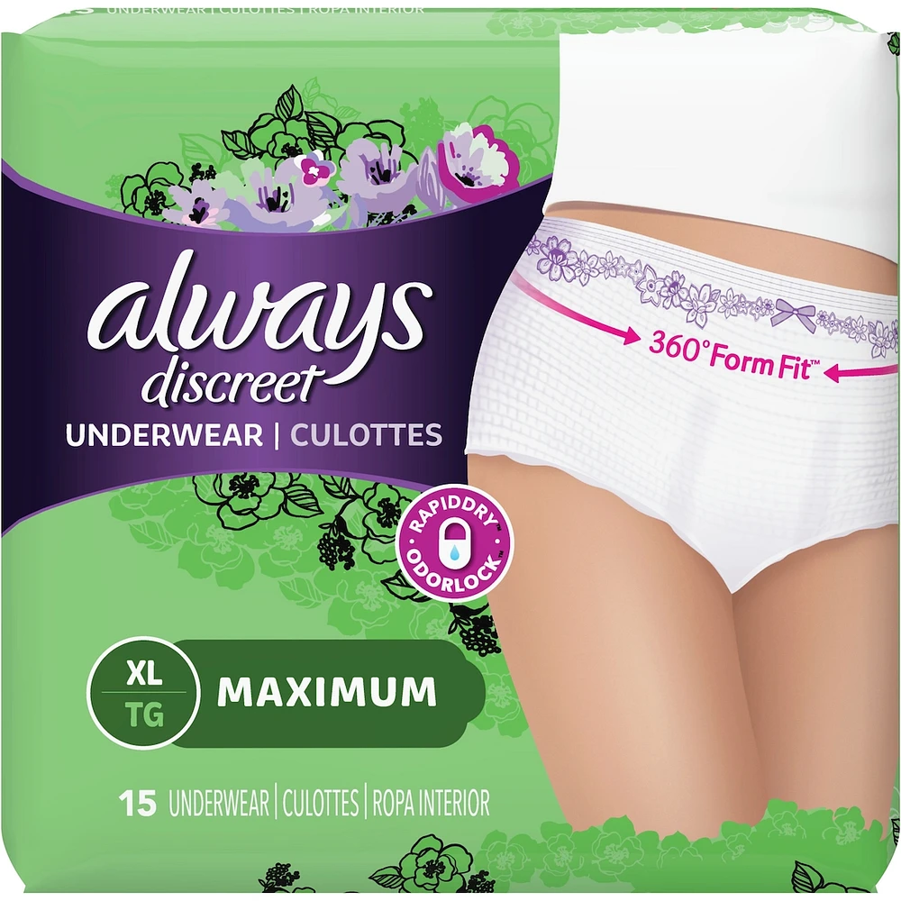 Discreet, Postpartum Incontinence Underwear, Maximum, 15 Underwear