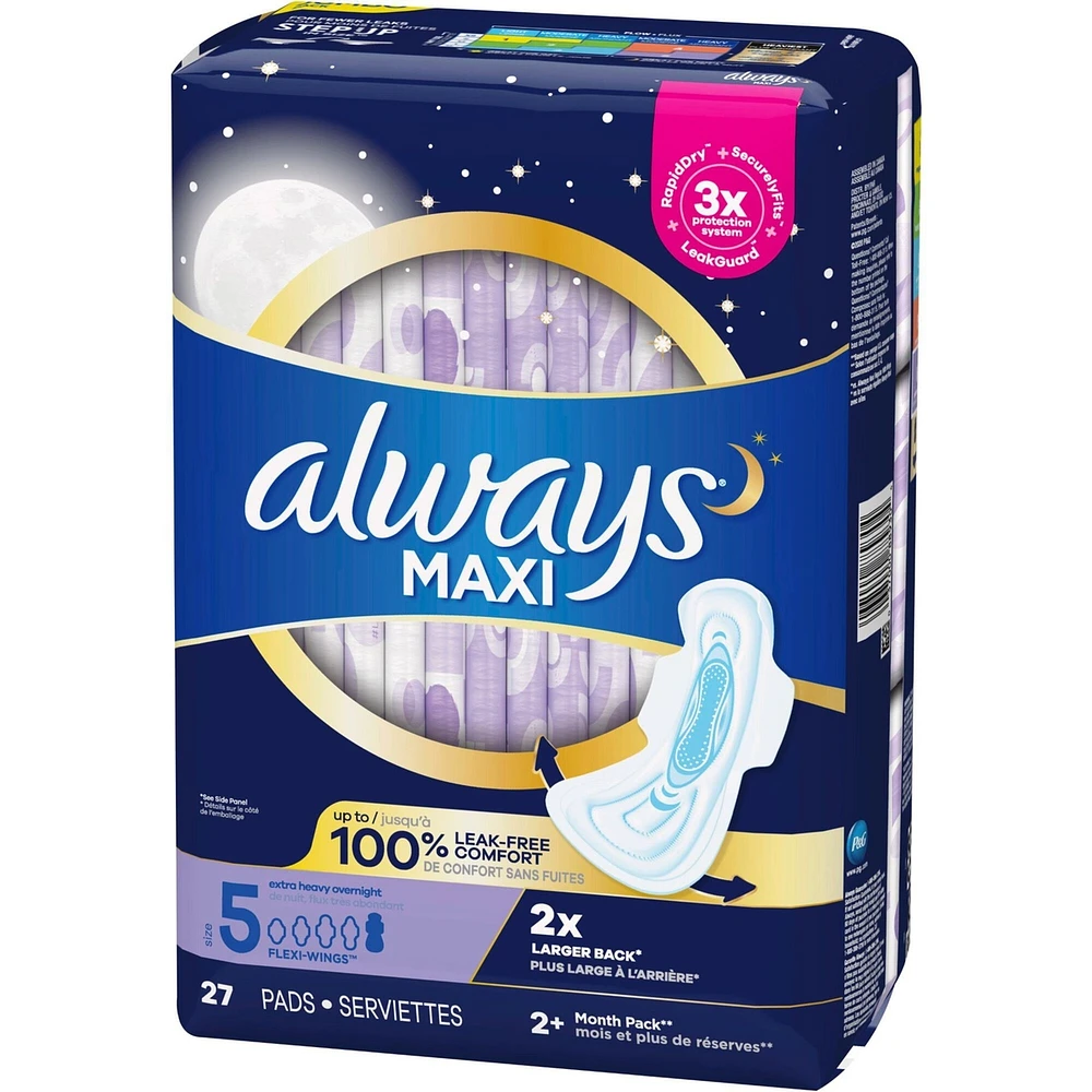 Always Maxi Pads Size Overnight Absorbency Unscented with Wings