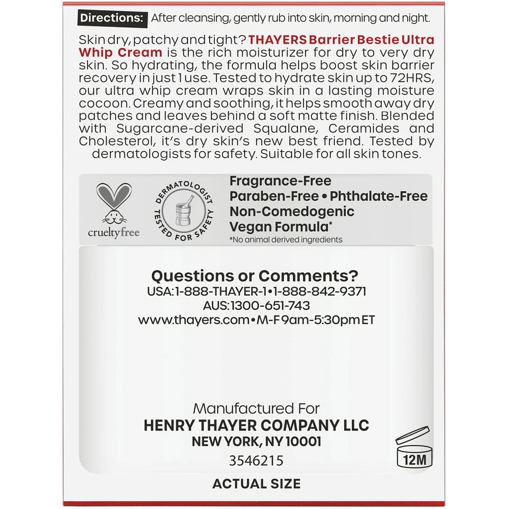 Barrier Bestie Ultra Whip Face Cream, crème hydratante à base de squalane de canne à sucre et de céramides