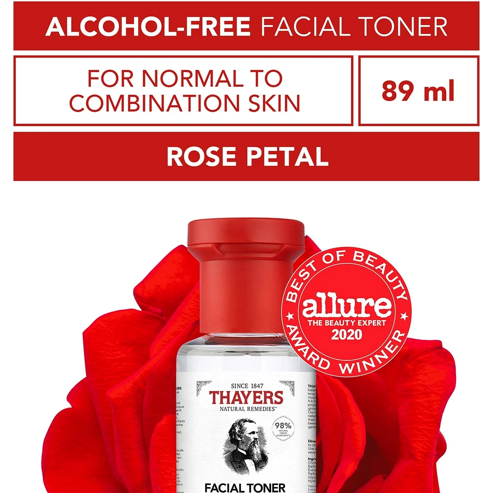 Rose Petal Alcohol-Free Witch Hazel Face Toner with Aloe Vera, Travel Size