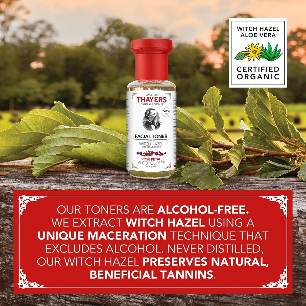 Rose Petal Alcohol-Free Witch Hazel Face Toner with Aloe Vera, Travel Size