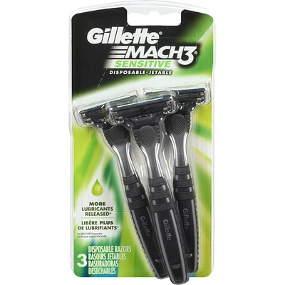 Rasoirs jetables pour hommes Gillette Mach3 Sensible, paquet de 3