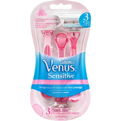 Rasoirs jetables pour femmes Gillette Venus Sensitive, paquet de 3