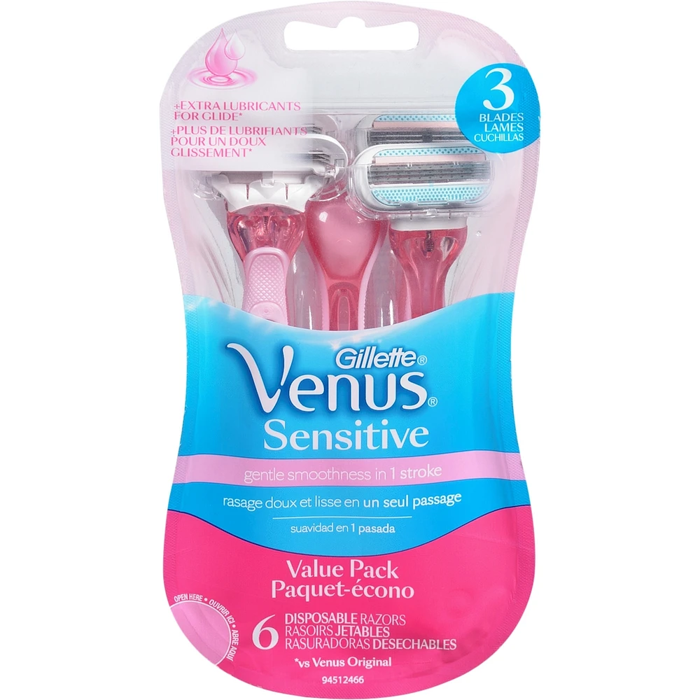 Rasoirs jetables pour femmes Gillette Venus Sensitive, paquet de 6
