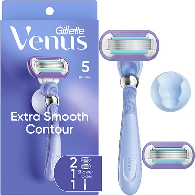 Venus Extra Smooth Contour Women's Razor with Reusable Razor Handle, 2 Razor Blade Refills and Shower Holder