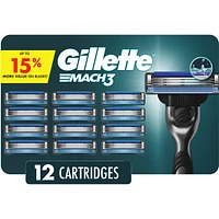 Cartouches de rechange Gillette Mach3, 12 cartouches de rasoir, cartouches de rechange pour hommes avec bande lubrifiante, 3 lames de rasoir pour un rasage de près