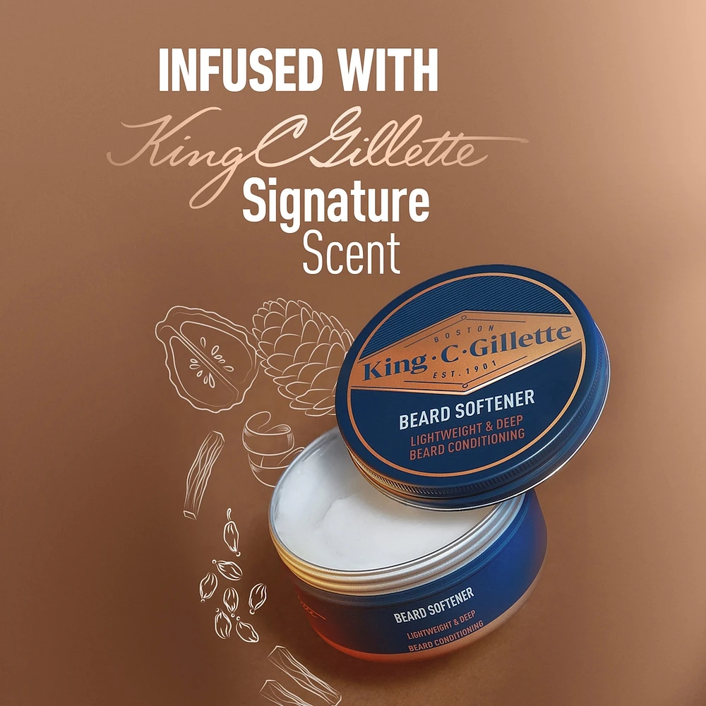 King C. Gillette Beard Softener, beard balm with argan oil for beard softening and deep conditioning, 3.4oz