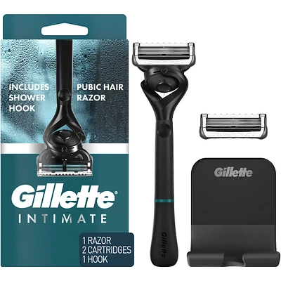 Gillette Intimate Pubic Hair Razor for Men, Men’s Pubic Razor for Manscaping, Gentle and Easy to Use, Designed For Pubic Hair, 1 Razor Handle, 2 Razor Blade Refills