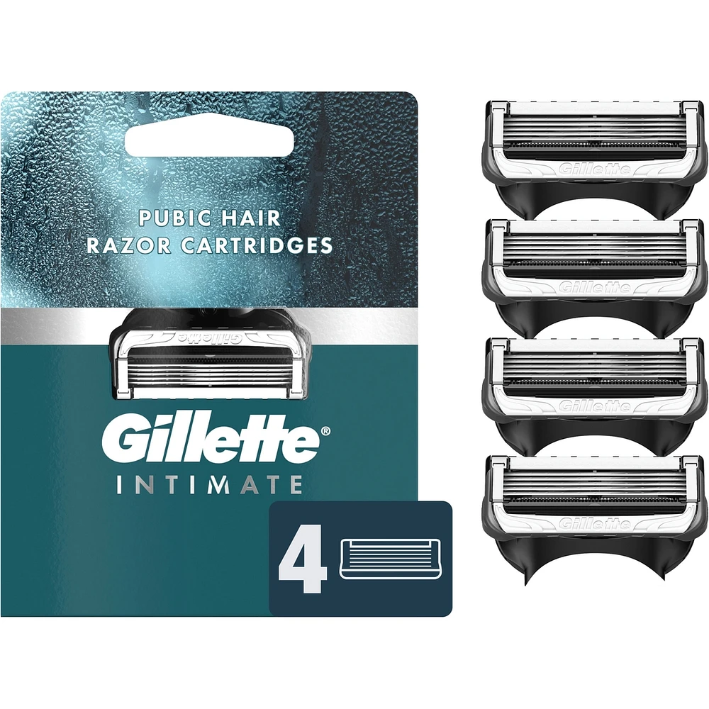 Cartouches de rasoir Gillette Intimate, 4 cartouches de rechange de rasoir, douces et simples d’utilisation, avec bande lubrifiante Lubrastrip