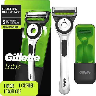 GilletteLabs with Exfoliating Bar Sharp White Edition Shaving Razor for Men, 1 Handle, 1 Razor Blade Refill, 1 Travel Case