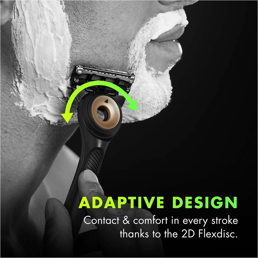 Labs with Exfoliating Bar by Razor for Men, Black and Gold Edition - 1 Handle, 2 Razor Blade Refills, 7oz Rapid Foaming Shave Gel