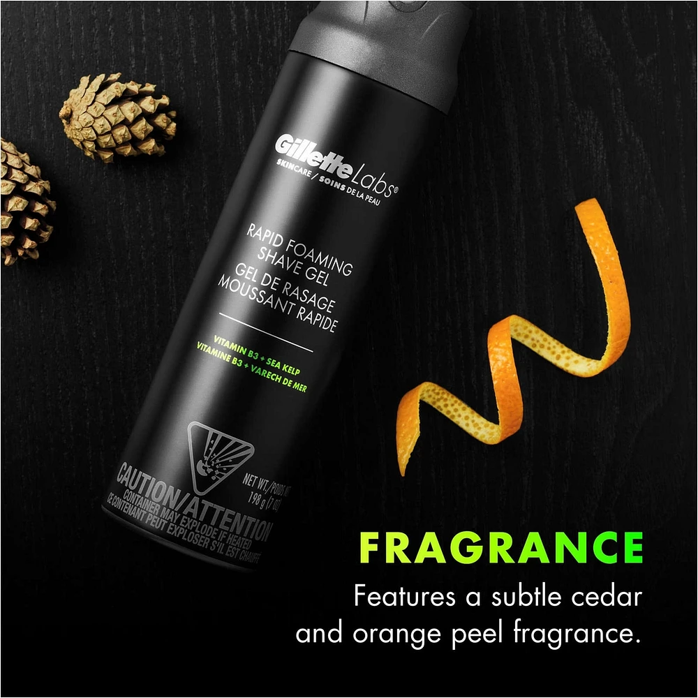 Labs with Exfoliating Bar by Razor for Men, Black and Gold Edition - 1 Handle, 2 Razor Blade Refills, 7oz Rapid Foaming Shave Gel