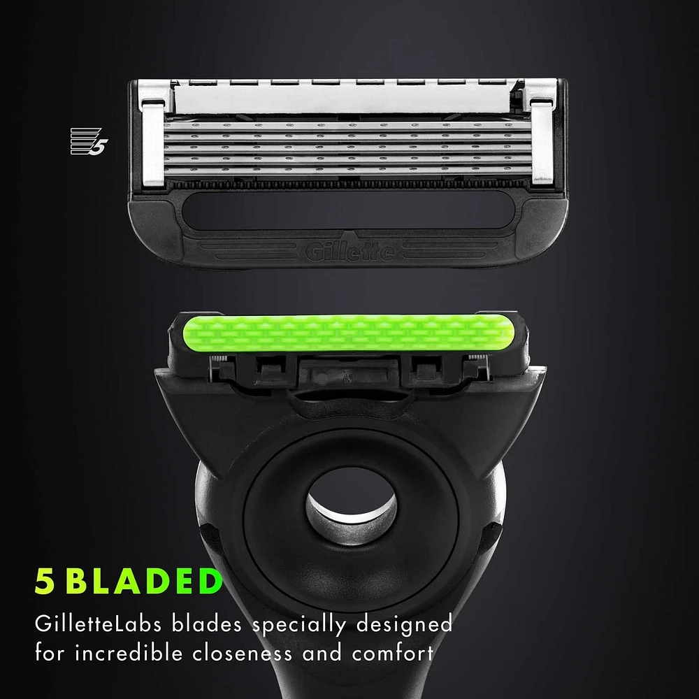 Labs with Exfoliating Bar by Razor for Men, Black and Gold Edition - 1 Handle, 2 Razor Blade Refills, 7oz Rapid Foaming Shave Gel