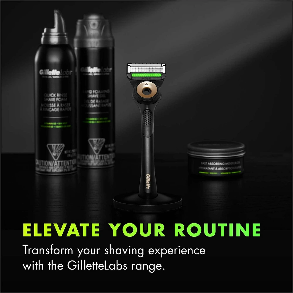 Labs with Exfoliating Bar by Razor for Men, Black and Gold Edition - 1 Handle, 2 Razor Blade Refills, 7oz Rapid Foaming Shave Gel