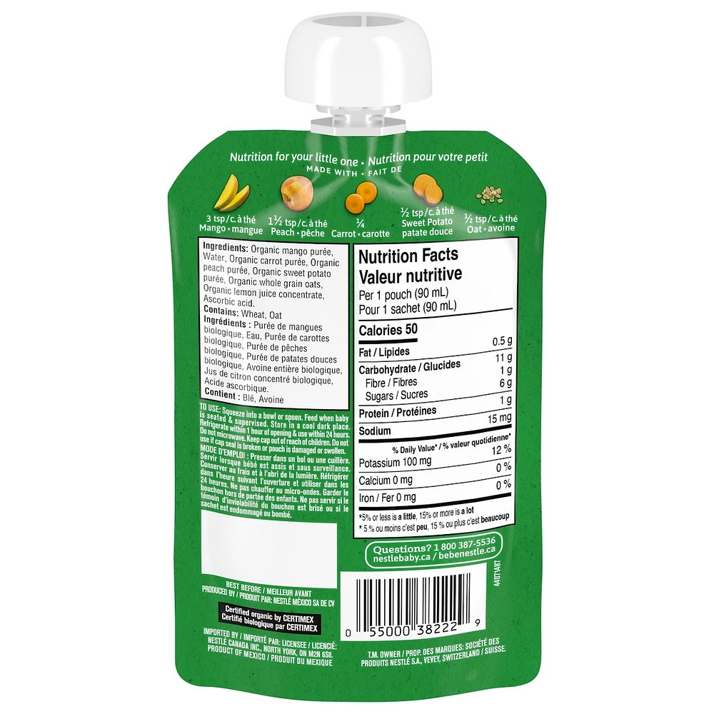 Organic Toddler Purée Mango Peach Carrot Sweet Potato Oat