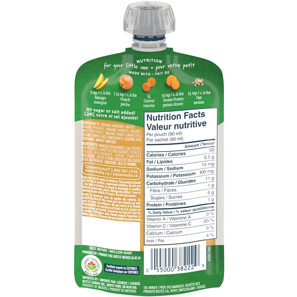 Organic Toddler Purée Mango Peach Carrot Sweet Potato Oat