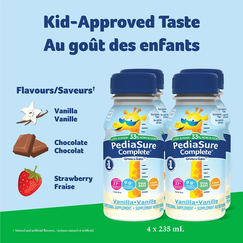 PediaSure Complete Reduced Sugar, 33% Less Sugar, Nutritional Supplement, 4 X 235 ml, Vanilla, 940 ml