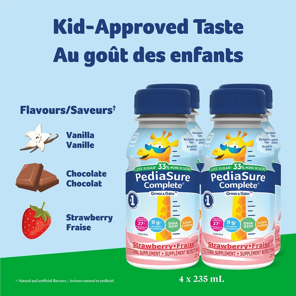 PediaSure Complete® Reduced Sugar, Nutritional Supplement, 4 x 235 mL, Strawberry
