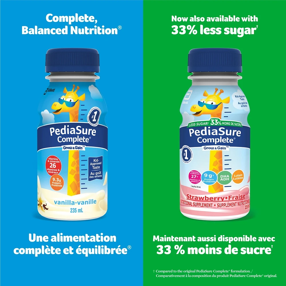 PediaSure Complete® Reduced Sugar, Nutritional Supplement, 4 x 235 mL, Strawberry