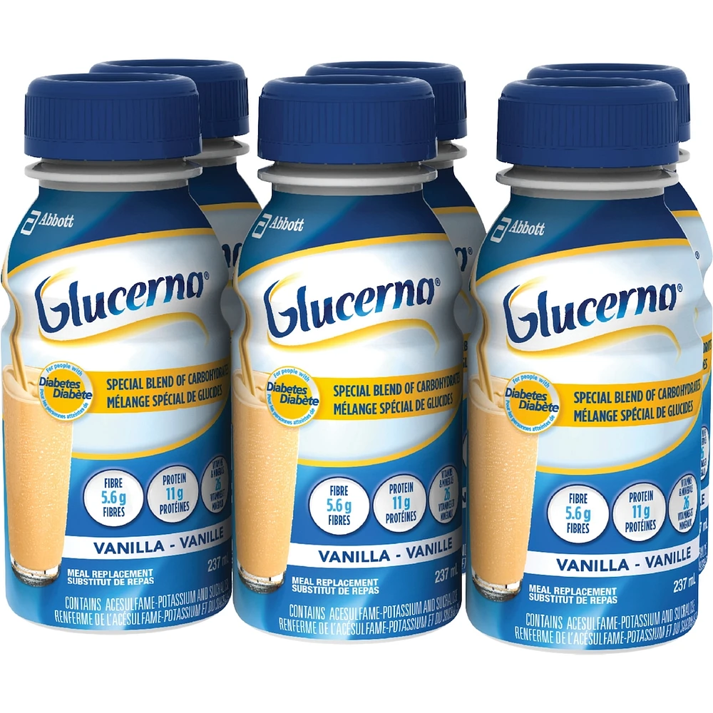 Boisson nutritive Glucerna®, substitut de repas, alimentation complète et équilibrée pour les personnes diabétiques, vanille, 6 x 237 mL