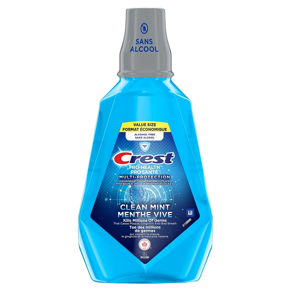 Rince-bouche sans alcool avec CPC (Chlorure de cétylpyridinium) Crest Pro-Santé Multi-Protection, Menthe vive, 1,5 L