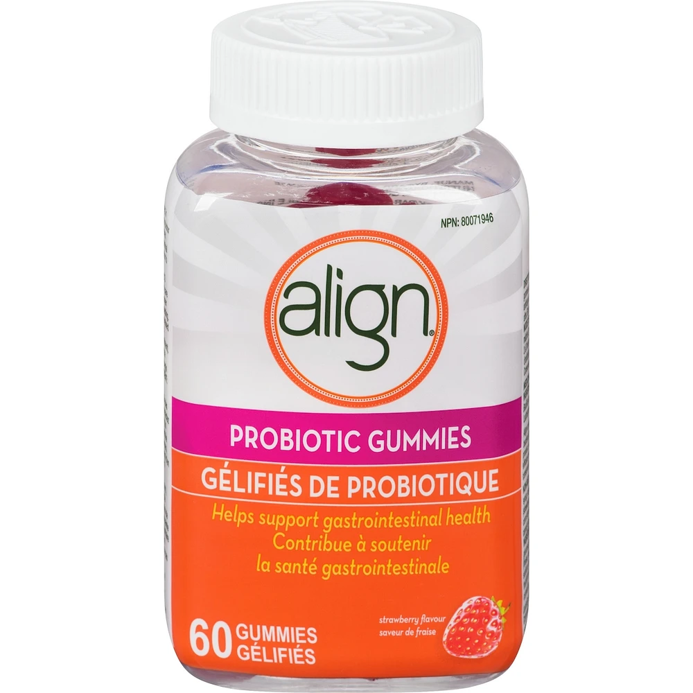 Probiotique Align à saveur de fraise, la marque de probiotiques la plus recommandée par les médecins‡, 60 comprimés gélifiés