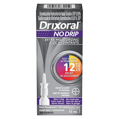 Drixoral No Drip Extra Moisture Spray, Soothes and Moisturizes Dry and Irritated Nasal Passages,  15ml