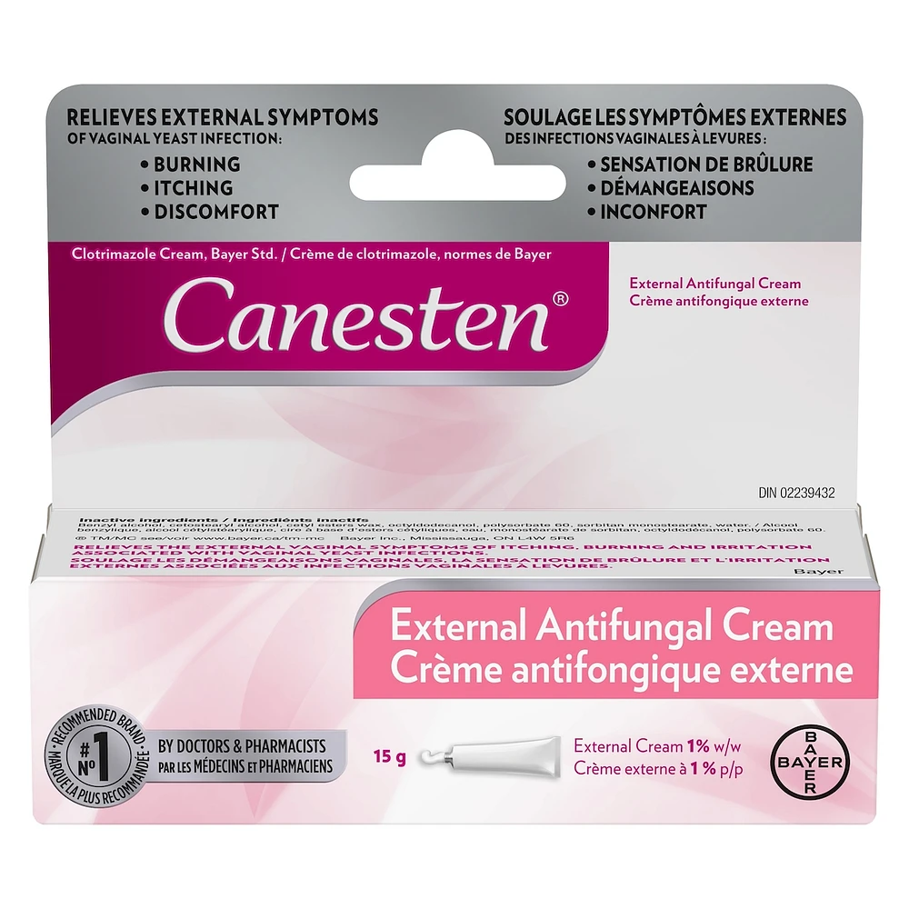Canesten External Antifungal Cream for Yeast Infection, Relief from Itching and Burning, 15g