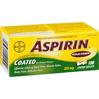 ASPIRIN Coated for Delayed Release Regular Strength 325mg, Effective Relief of Back Pain, Muscle Aches, Arthritis pain, 100 Caplets