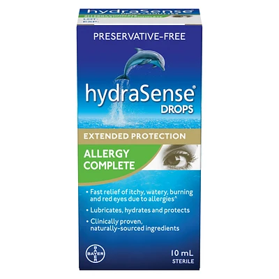 hydraSense Eye Drops, Allergy Relief, Preservative Free, Naturally Sourced, Long-Lasting Relief, 10 mL