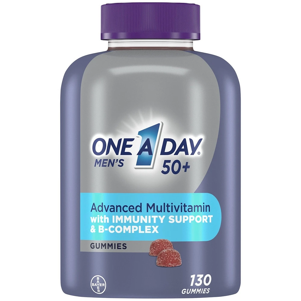 Gummies multivitamines One A Day® pour hommes de 50 ans et plus – gummies multivitamines Formule avancée avec soutien immunitaire et complexe B, conçus avec des vitamines et des minéraux pour les hommes de 50 ans et plus, 130 gummies