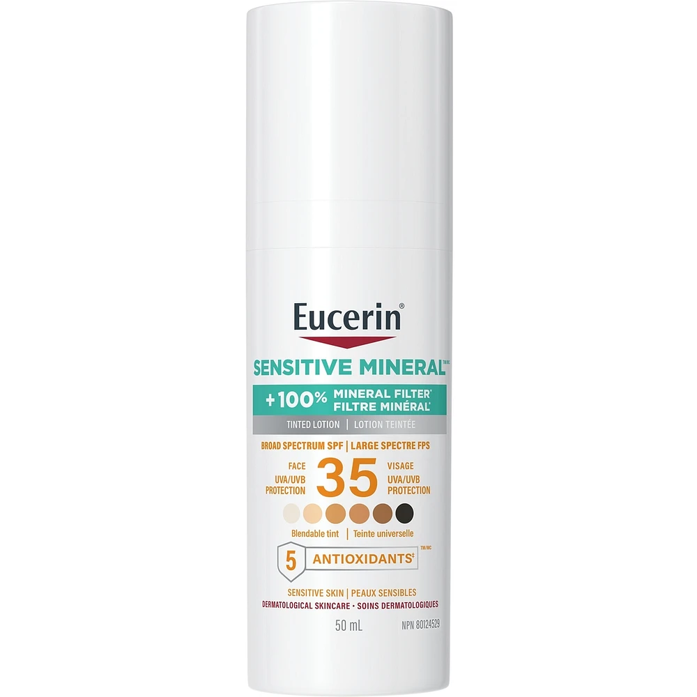 Lotion solaire teintée pour le visage Sun Minérale sensible avec FPS 35 | Écran solaire teinté pour tous les teints de peau, avec oxyde de zinc et 5 antioxydants